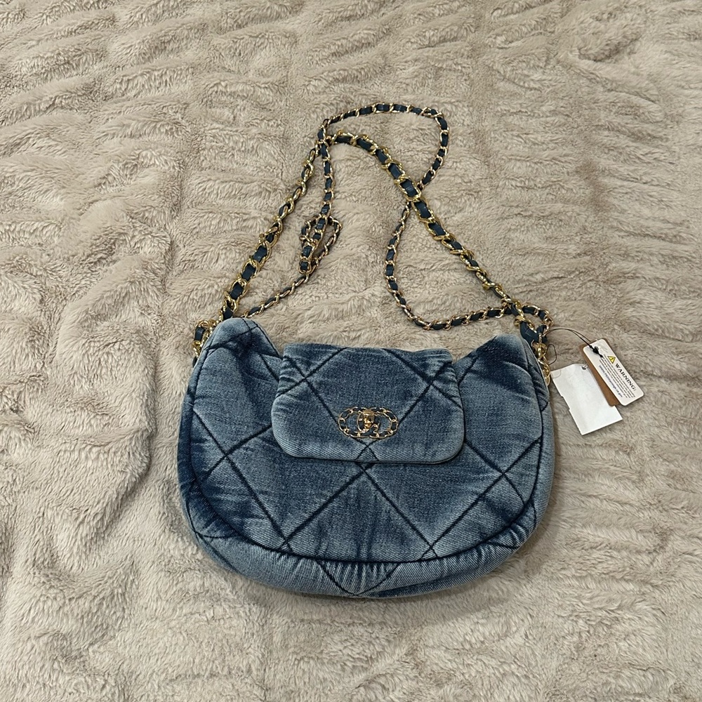 Blue Denim Quilted Shoulder Bag